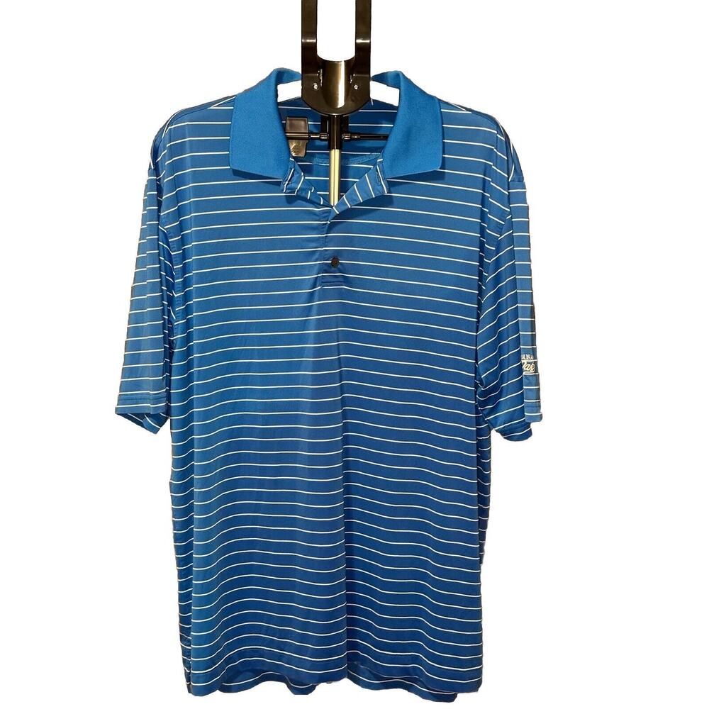 Footjoy Mens XL Polo Shirt Performance Wicking Golf Blue/ White Stripe 1000 Oaks
